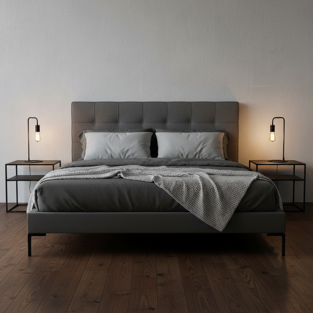 Tête de lit grise pieds noirs - lifestyle carré