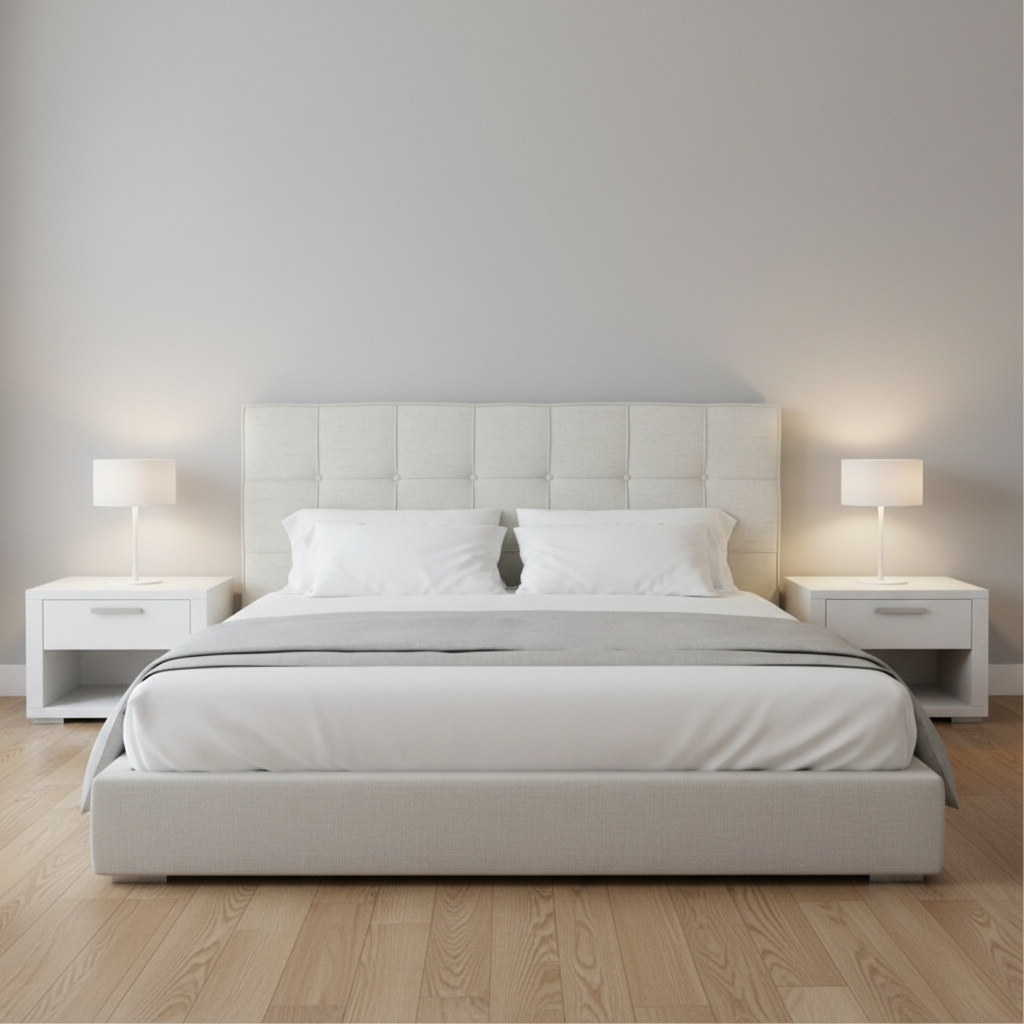 Tête de lit simili cuir blanc grille carrés