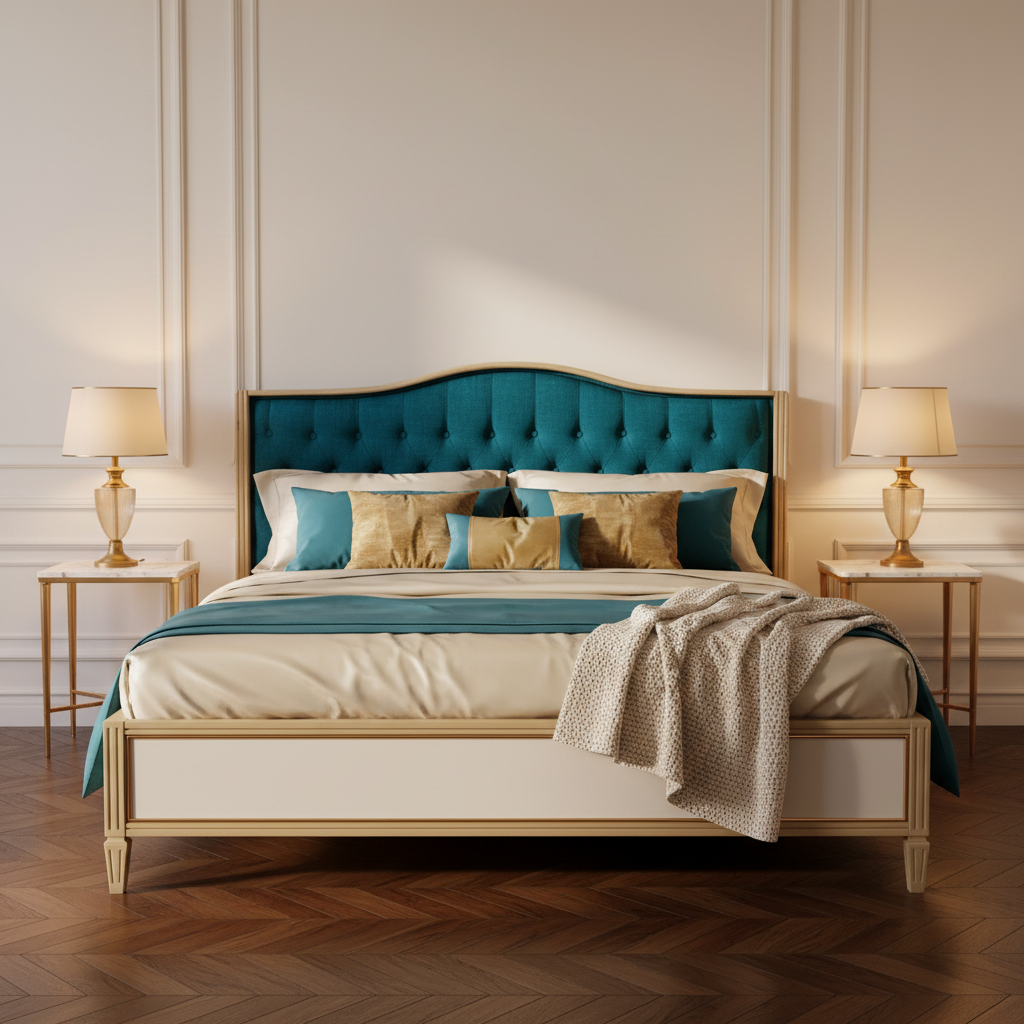 Tête de lit turquoise cadre doré - style fidèle au produit